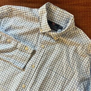 Vineyard Vines Light Blue Plaid Men's Classic Murray Shirt Cotton Size Medium